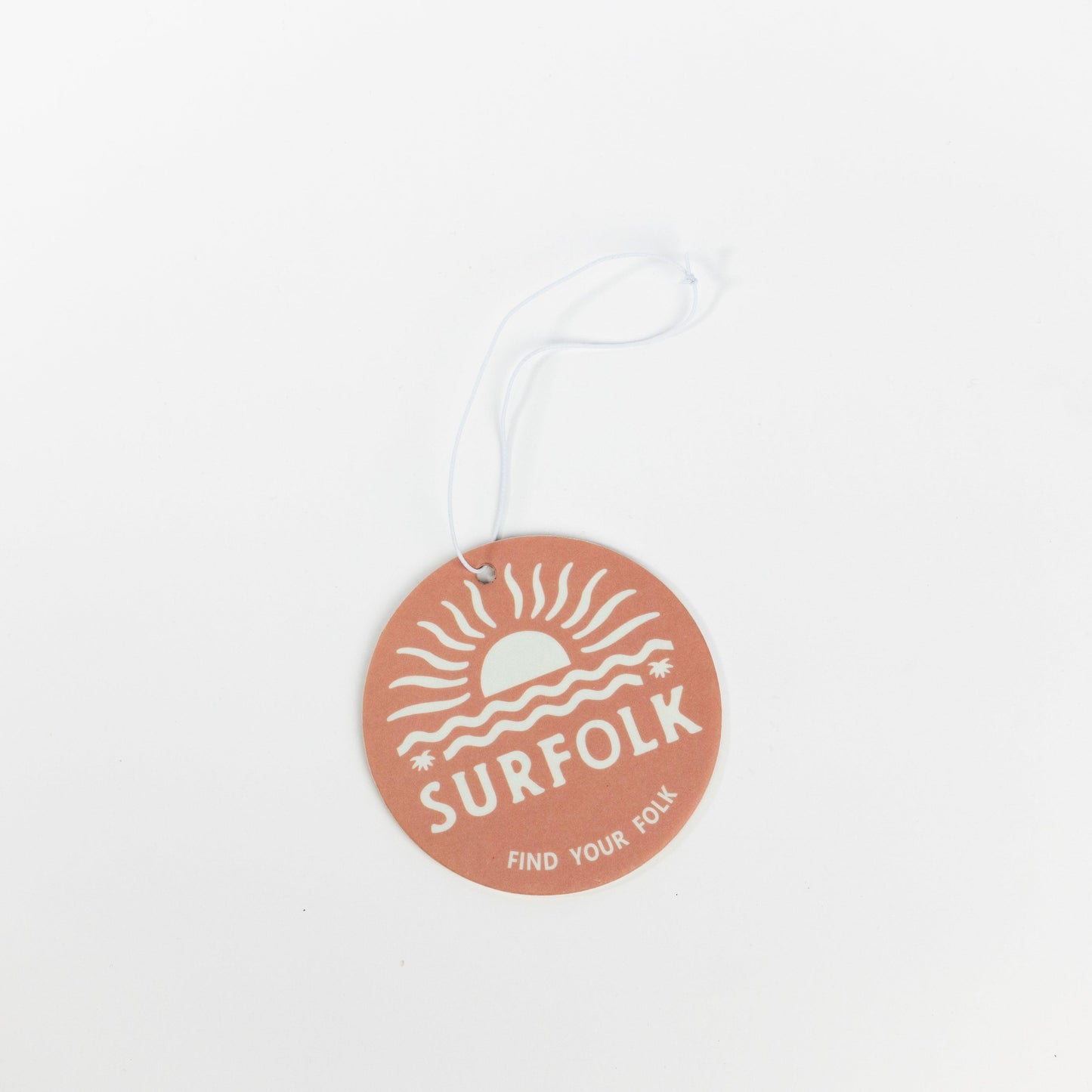 Coconut surf scented car air freshener for the van or 4WD to take on road trips hanging from rear vision mirror ready for road trips along the coast made from recyclable and sustainable materials find your folk